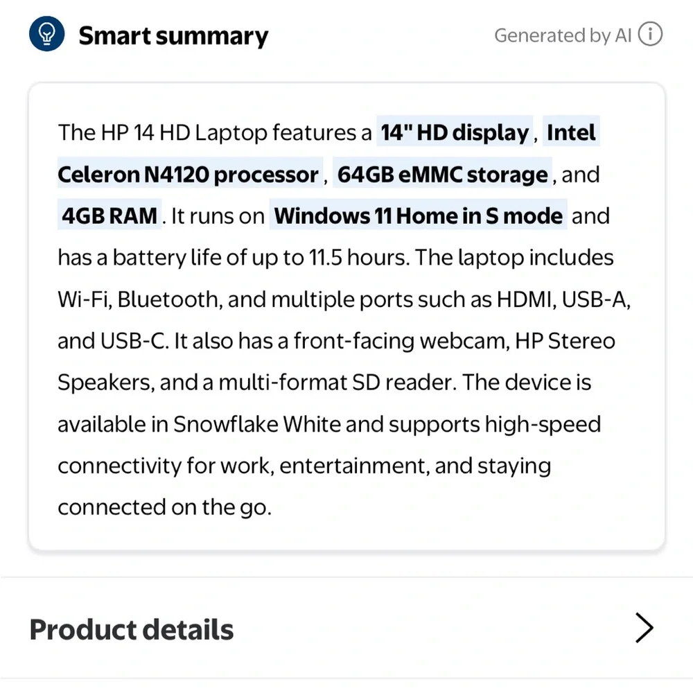 HP 14 HD Laptop - Snowflake White